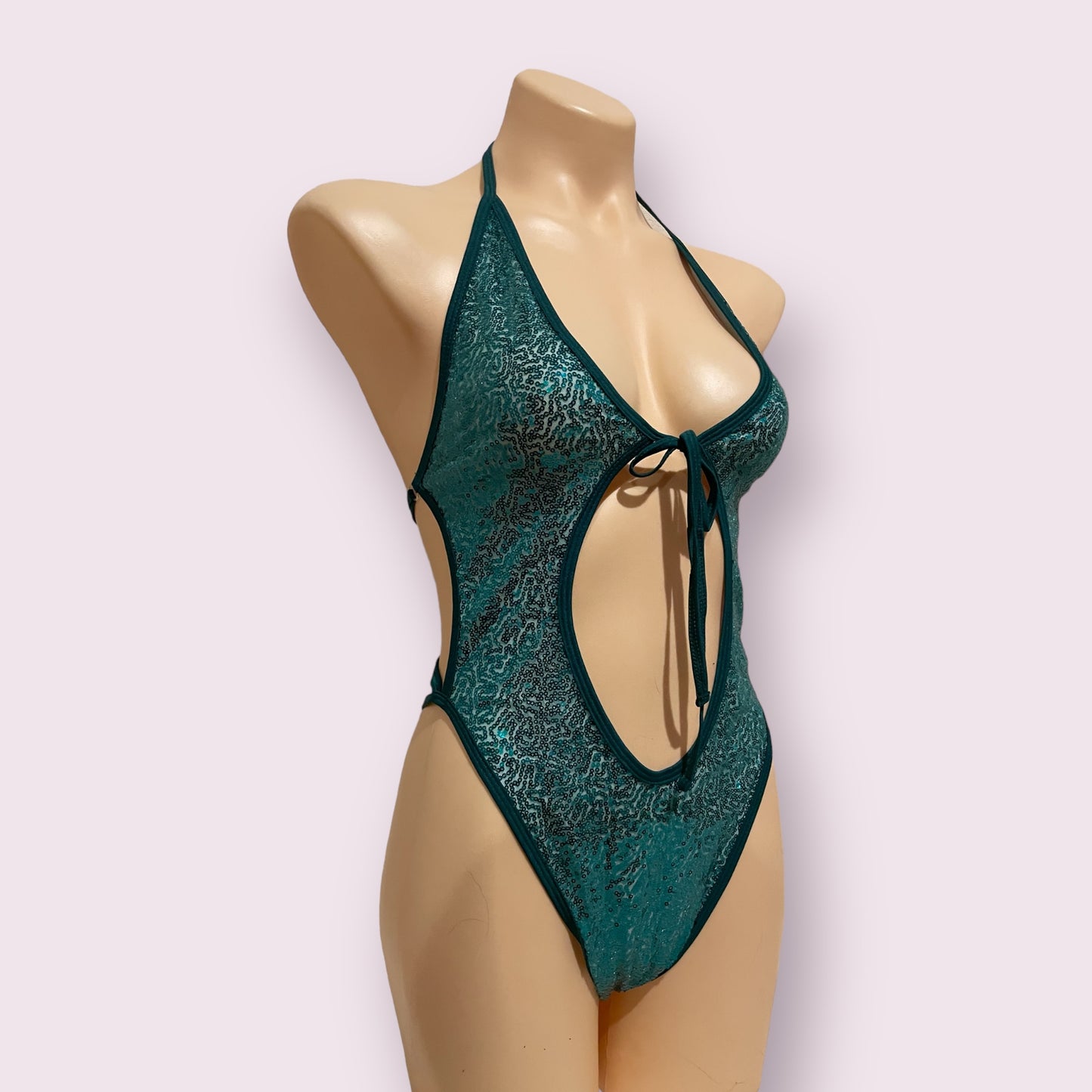 Sequin bow tie bodysuit Teal