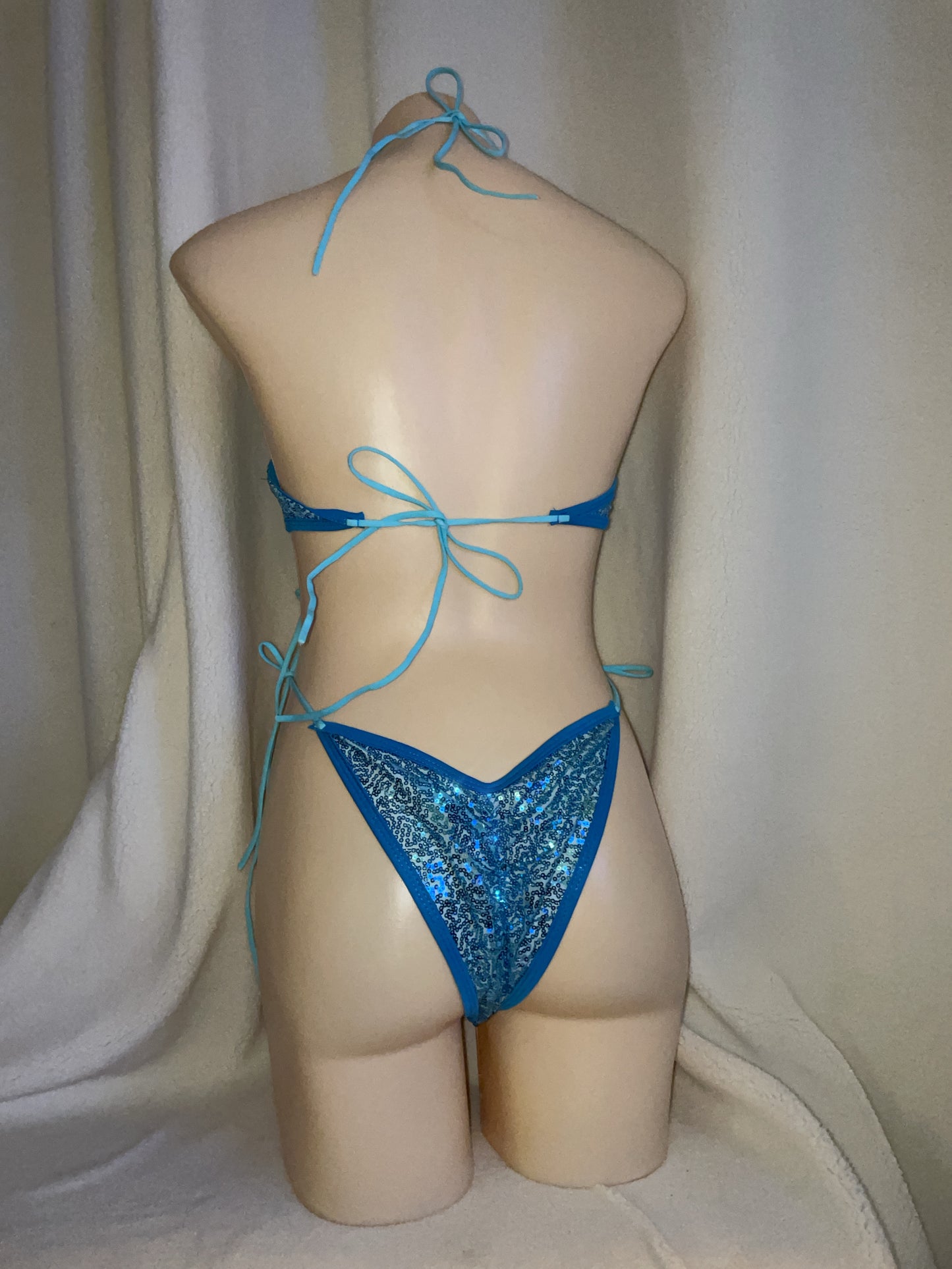 Blue sequin bikini tie bodysuit
