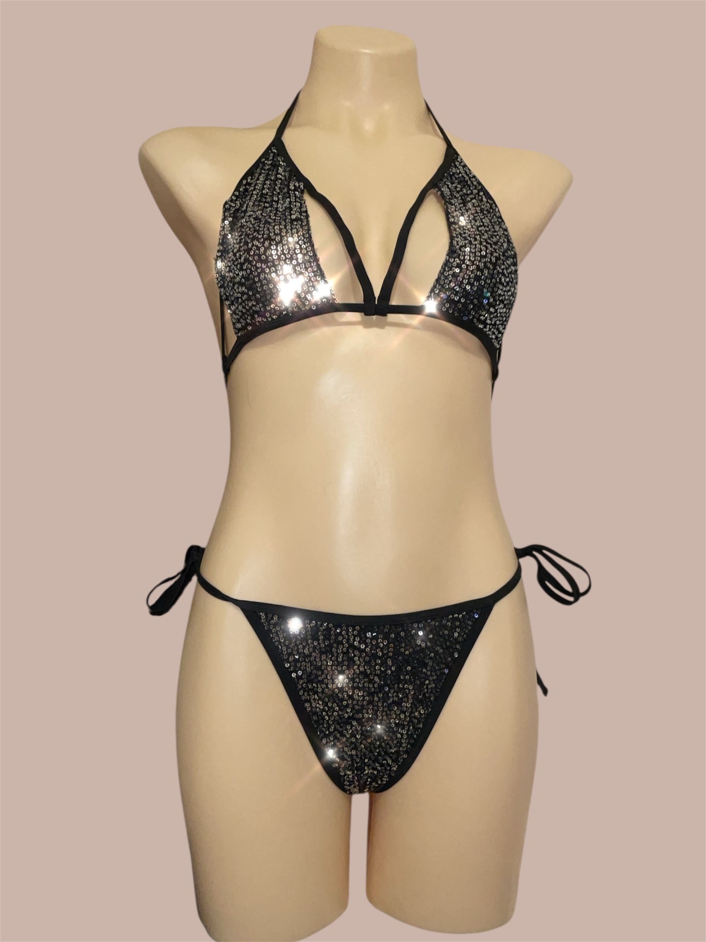 Cut out bikini - black & silver sequin