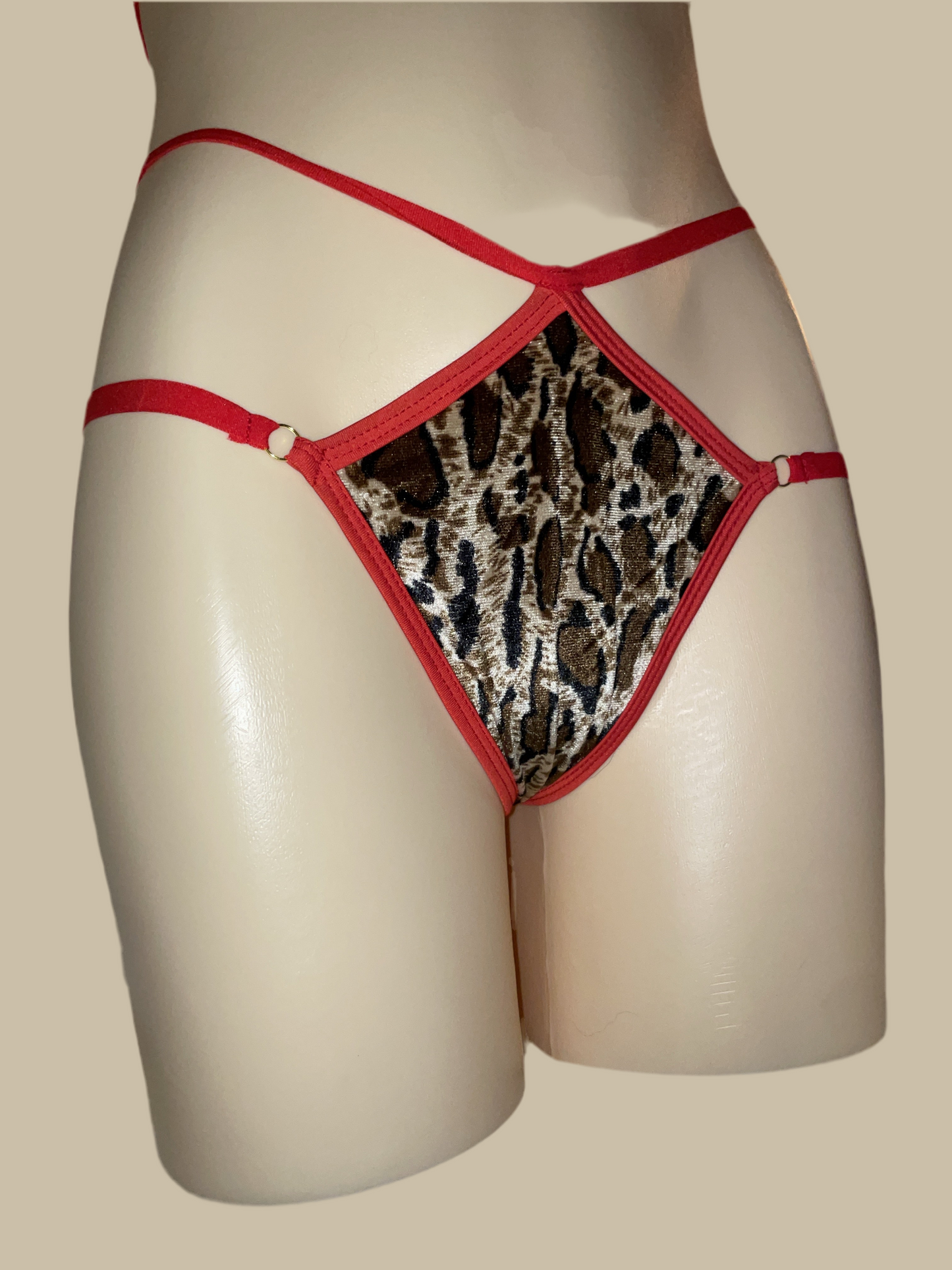 Adjustable velvet cheetah print bikini