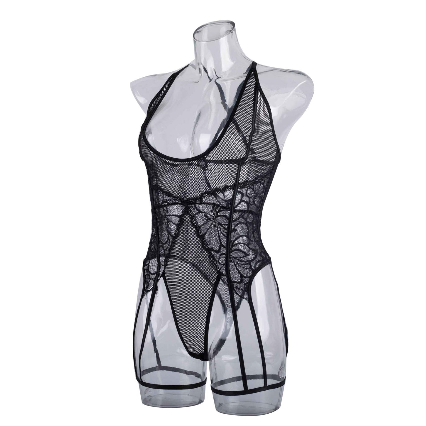 Fishnet + lace see through bodysuit