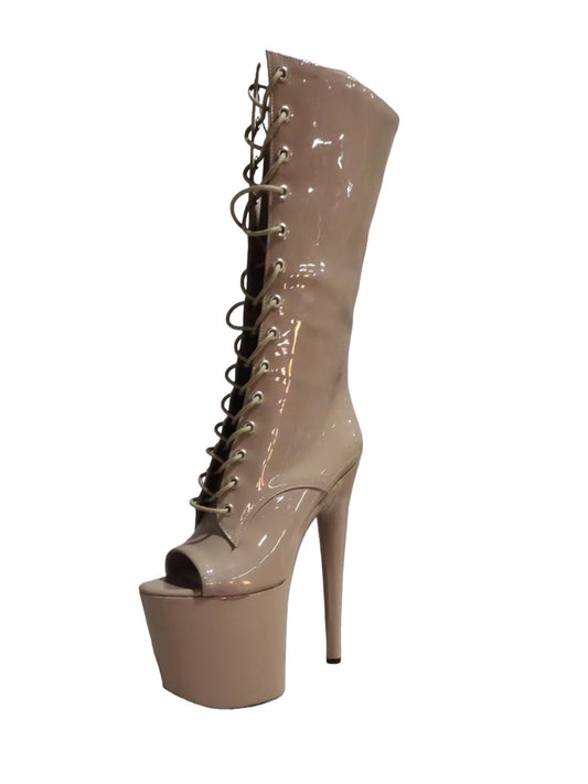 Peep toe mid calf boots Beige