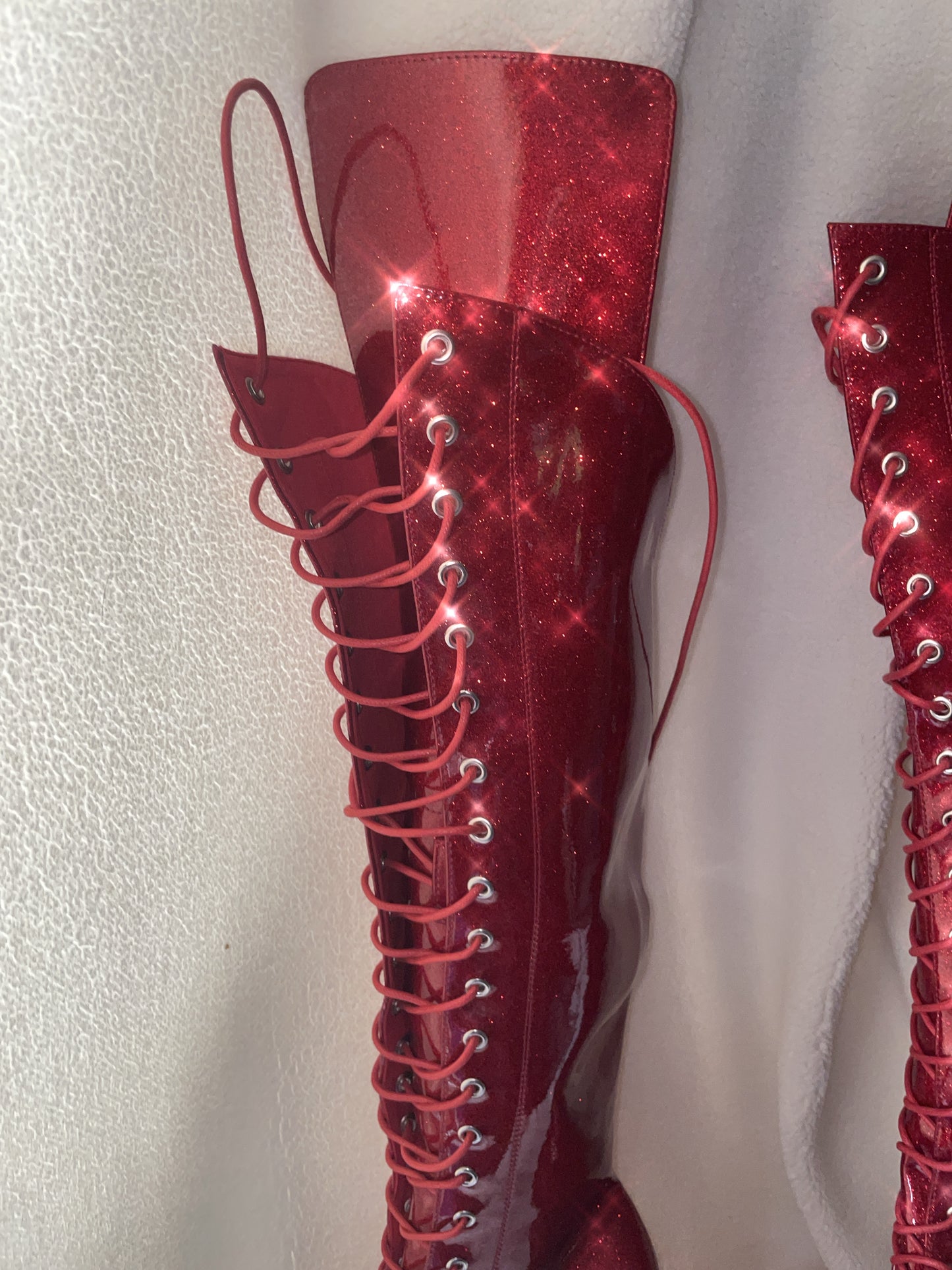 Grippy glitter knee high boots with knee pads