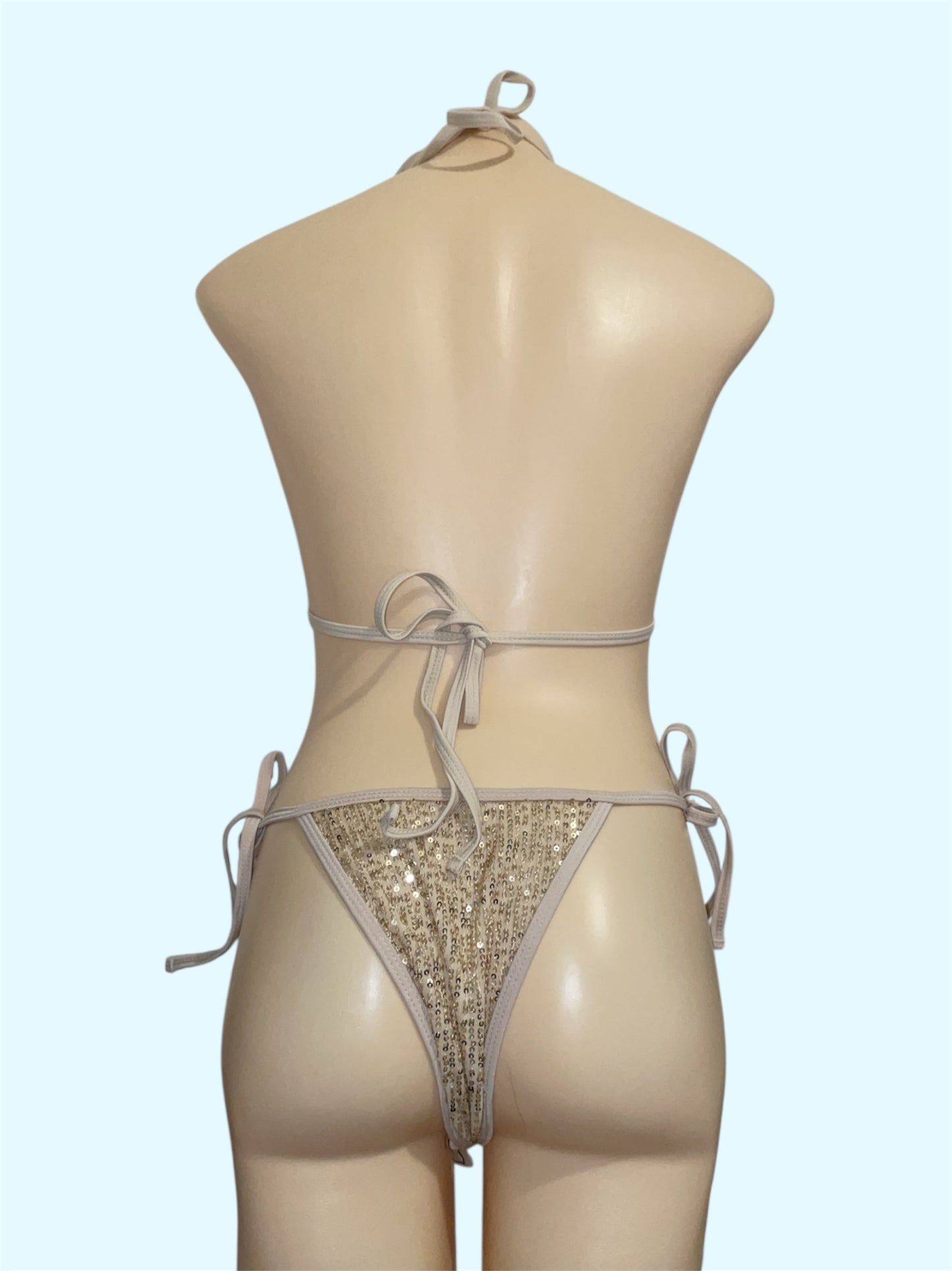 Cut out bikini - beige & gold sequin