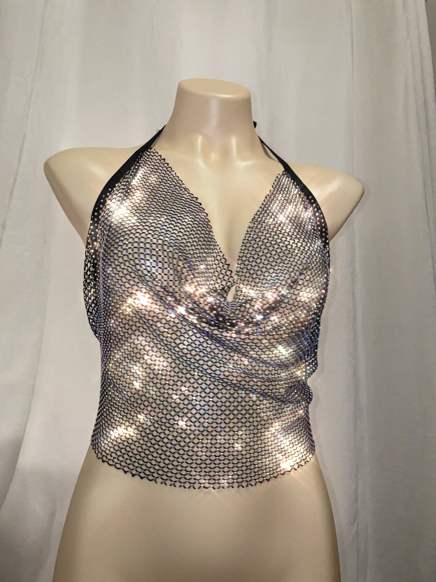 Fishnet Rhinestone tie top