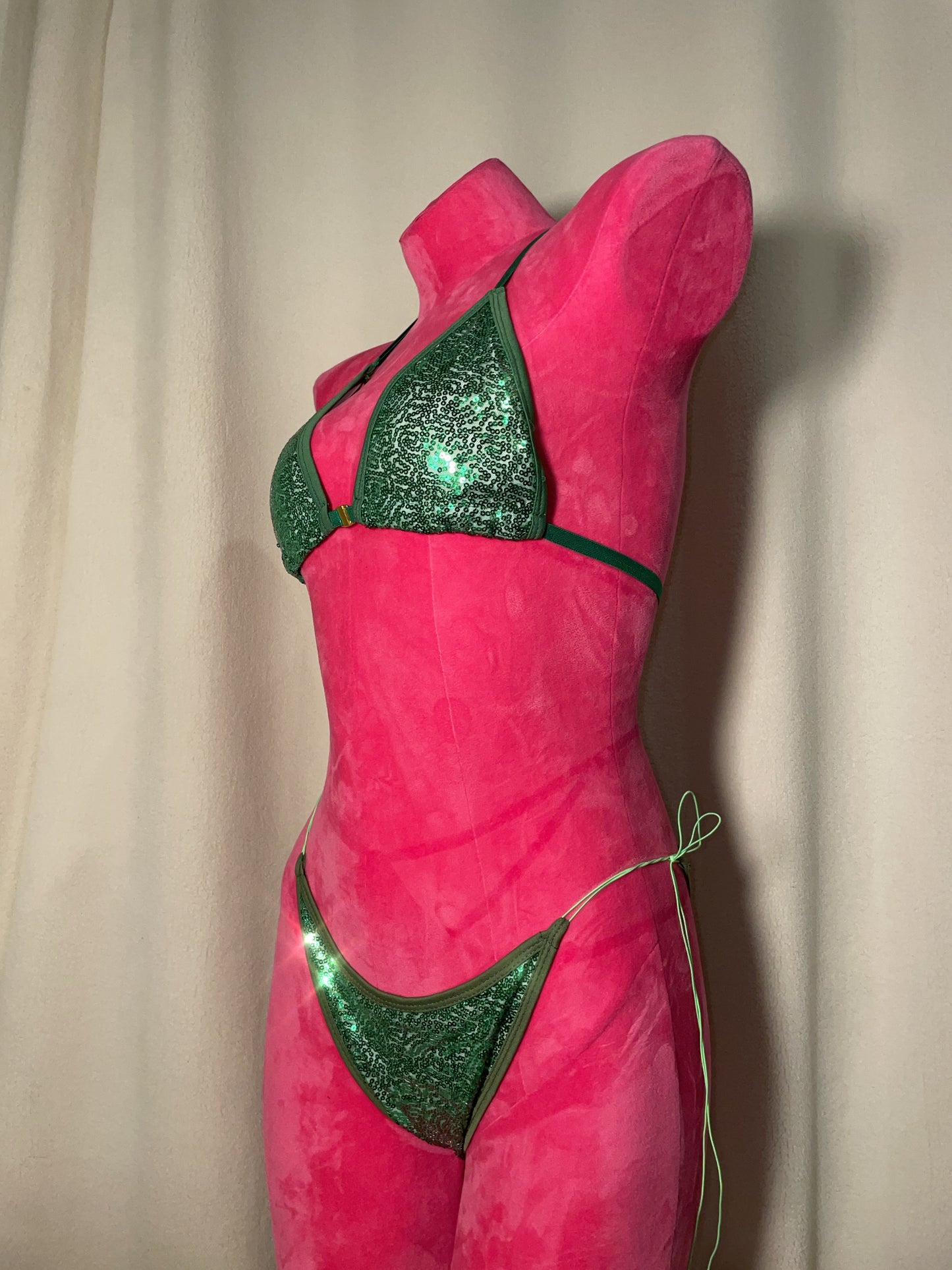 Sequin bikini scrunch bottom - green