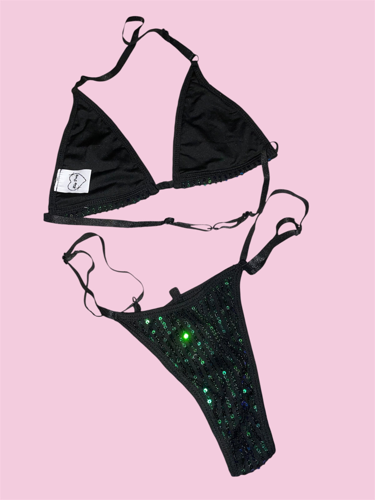 Diamond tease - Black with green & blue sequins bikini