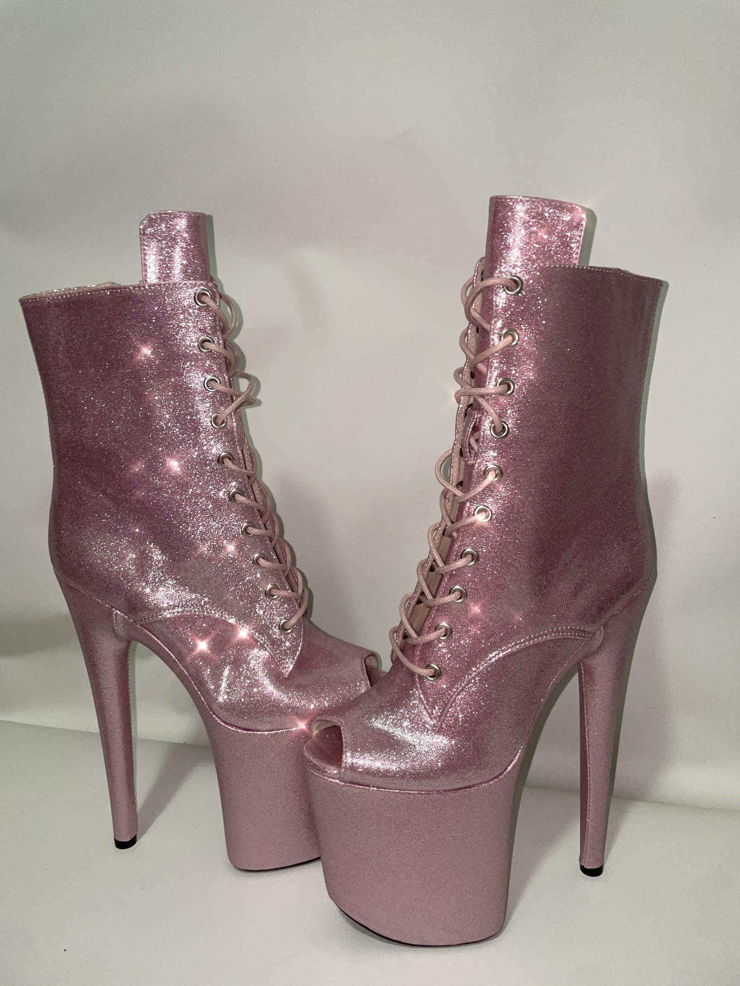 Pink glitter open toe boots 8 inch