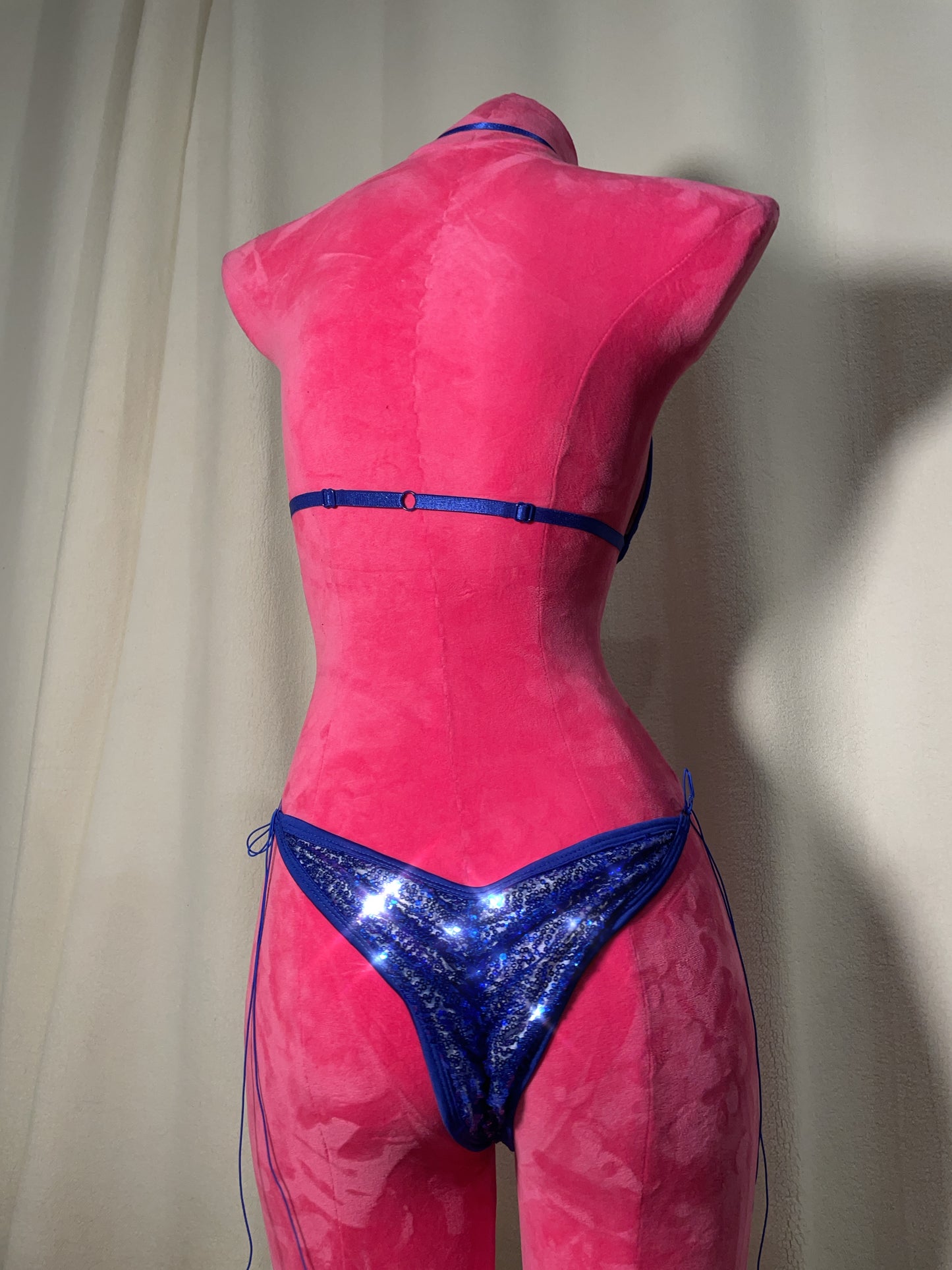 Sequin bikini scrunch bottom -  blue