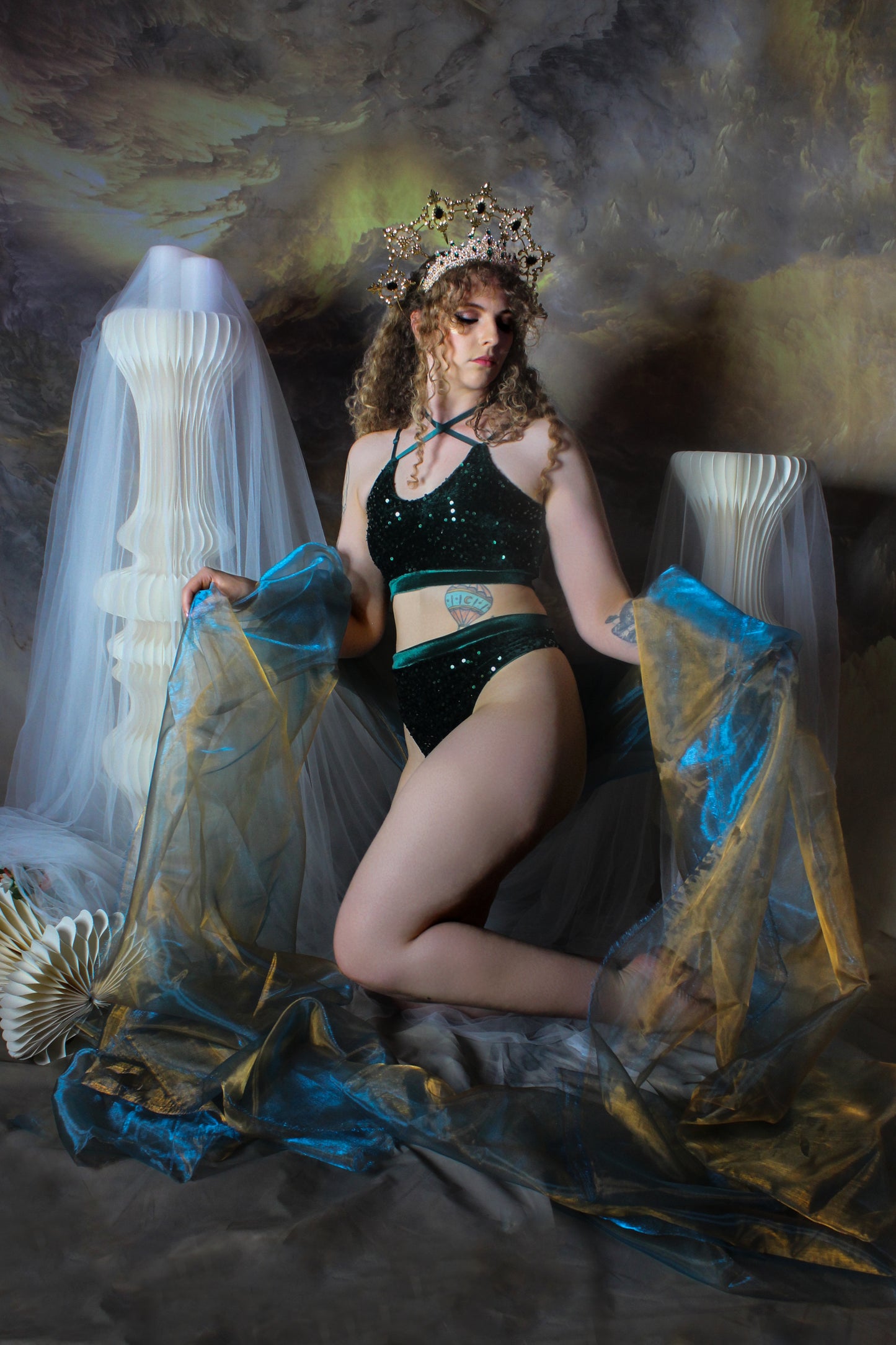 Sequin pole bra - Emerald Green