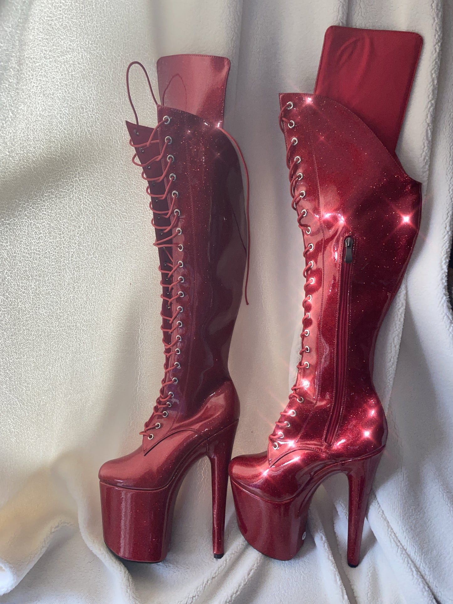 Grippy glitter knee high boots with knee pads