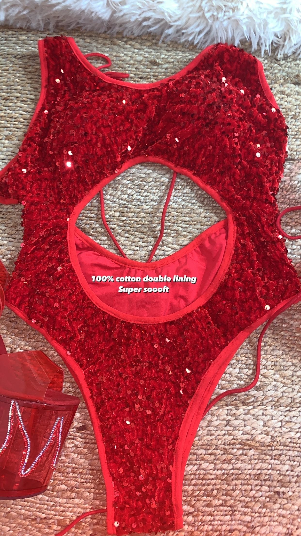 Red sequin pole bodysuit