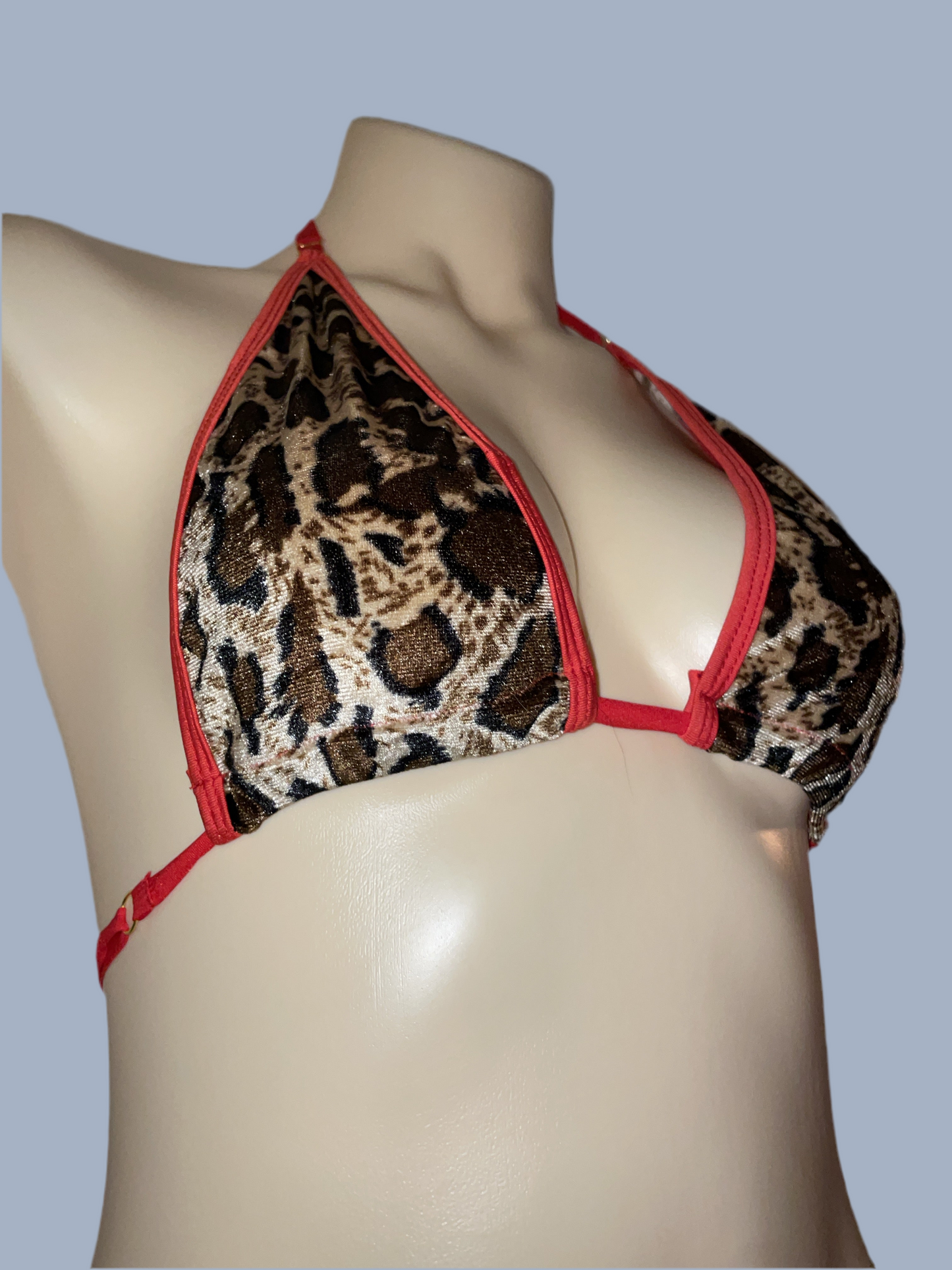 Adjustable velvet cheetah print bikini