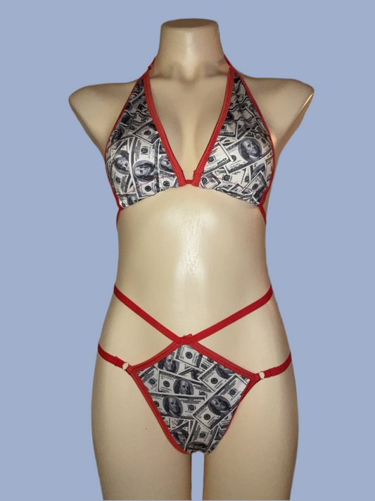 Adjustable money print bikini