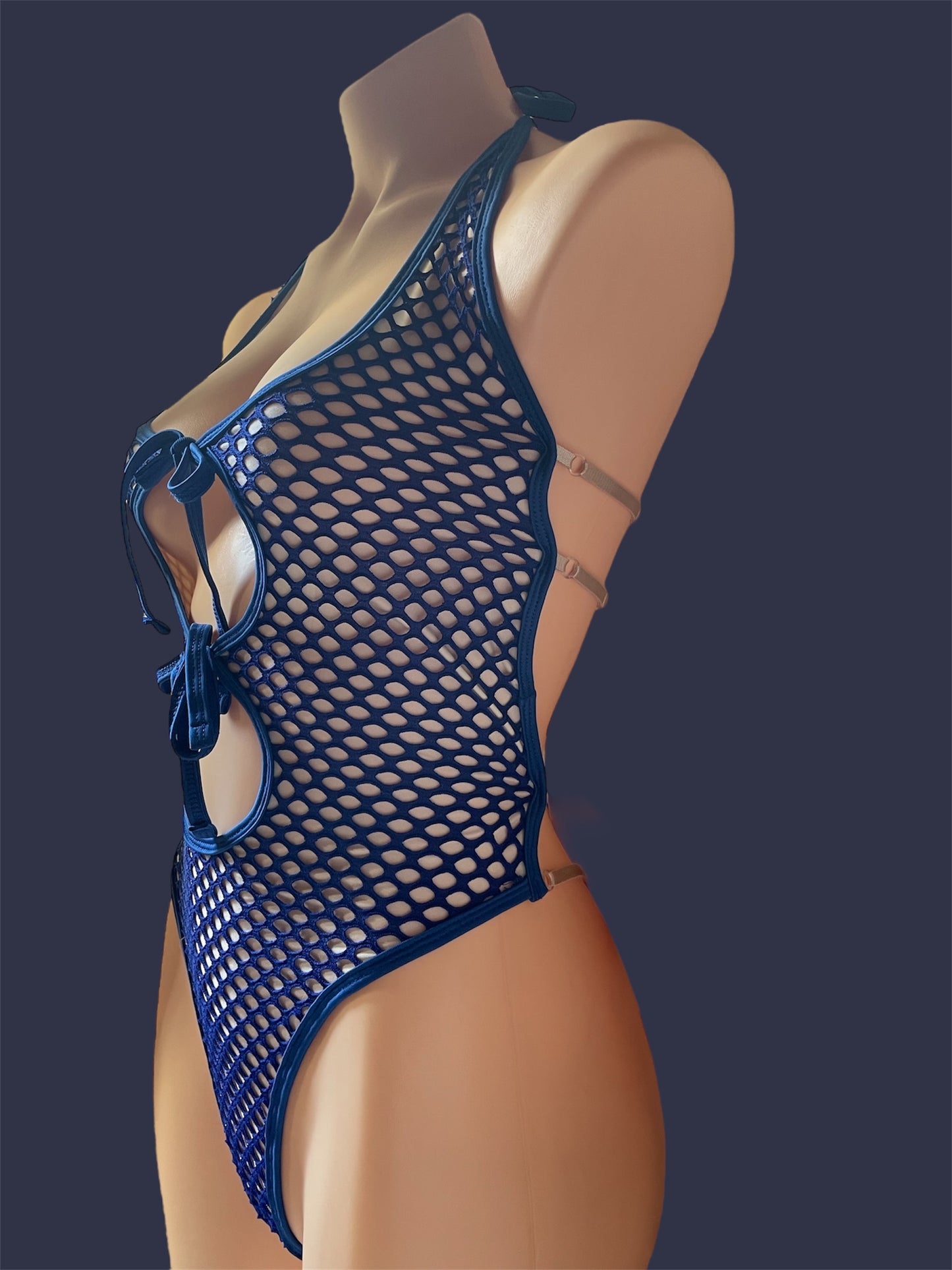 Double bowtie bodysuit - blue fishnet