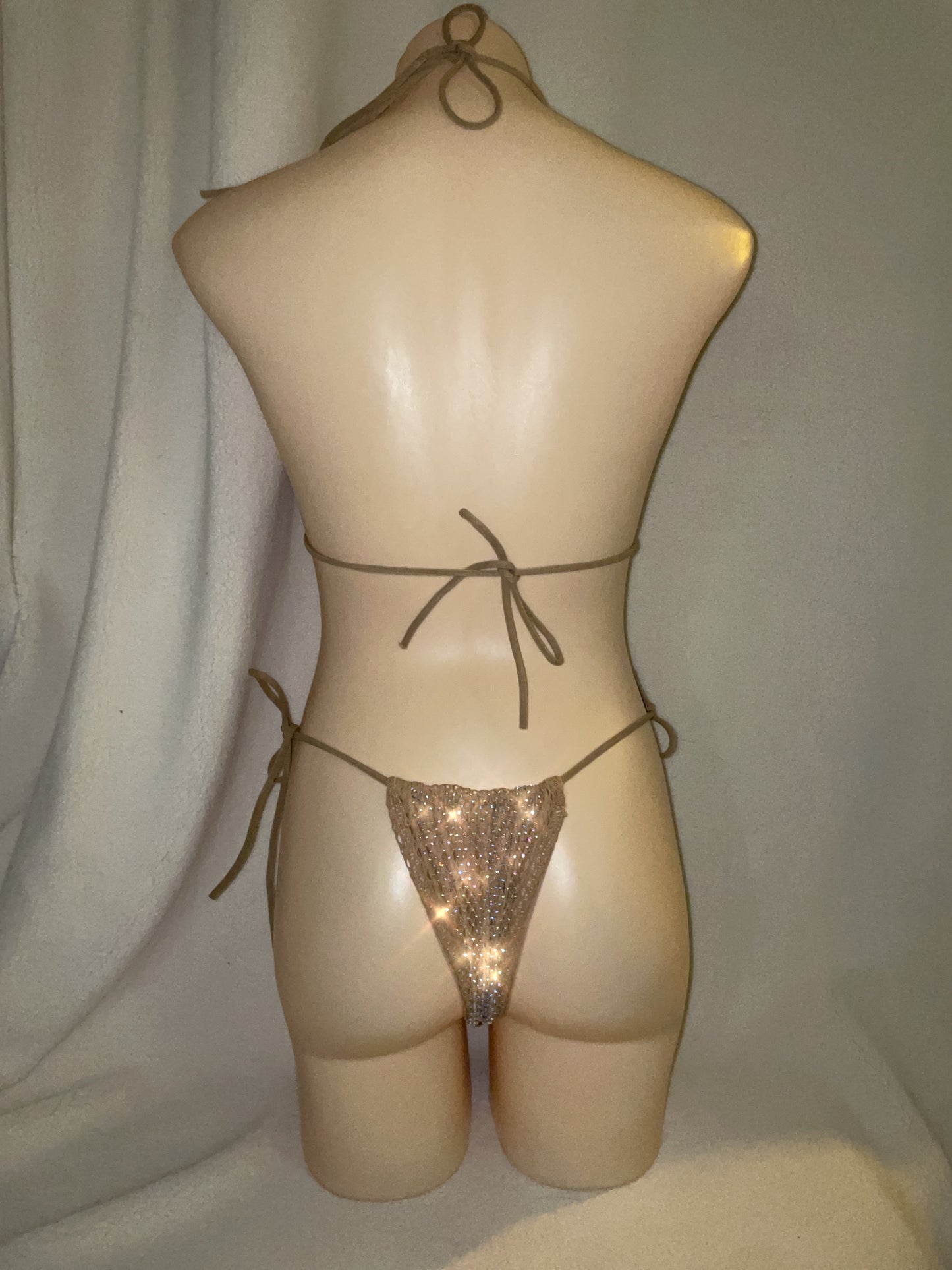 Fishnet rhinestone bikini - Tan
