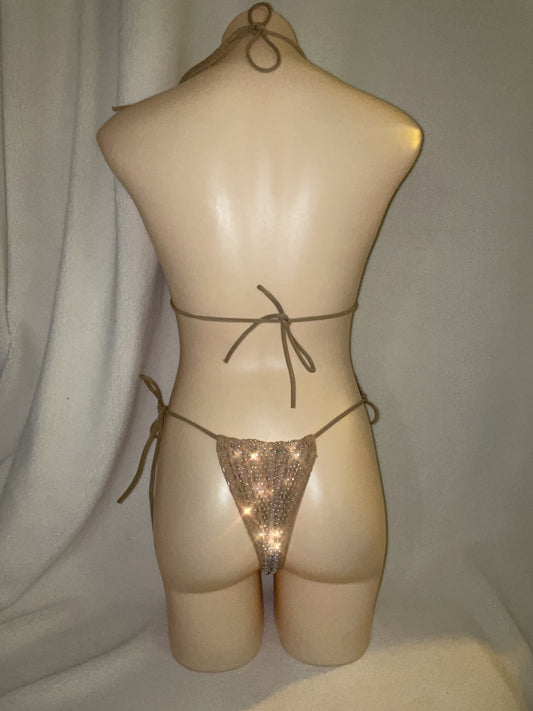 Fishnet rhinestone bikini - Tan
