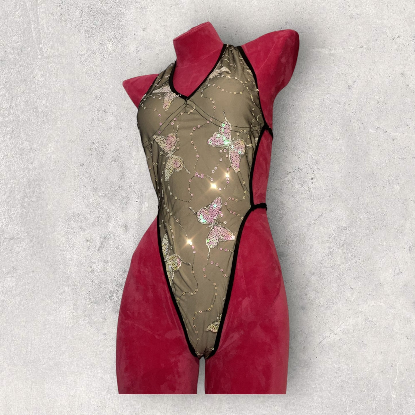 Butterfly 🦋 + black mesh sequin bodysuit adjustable