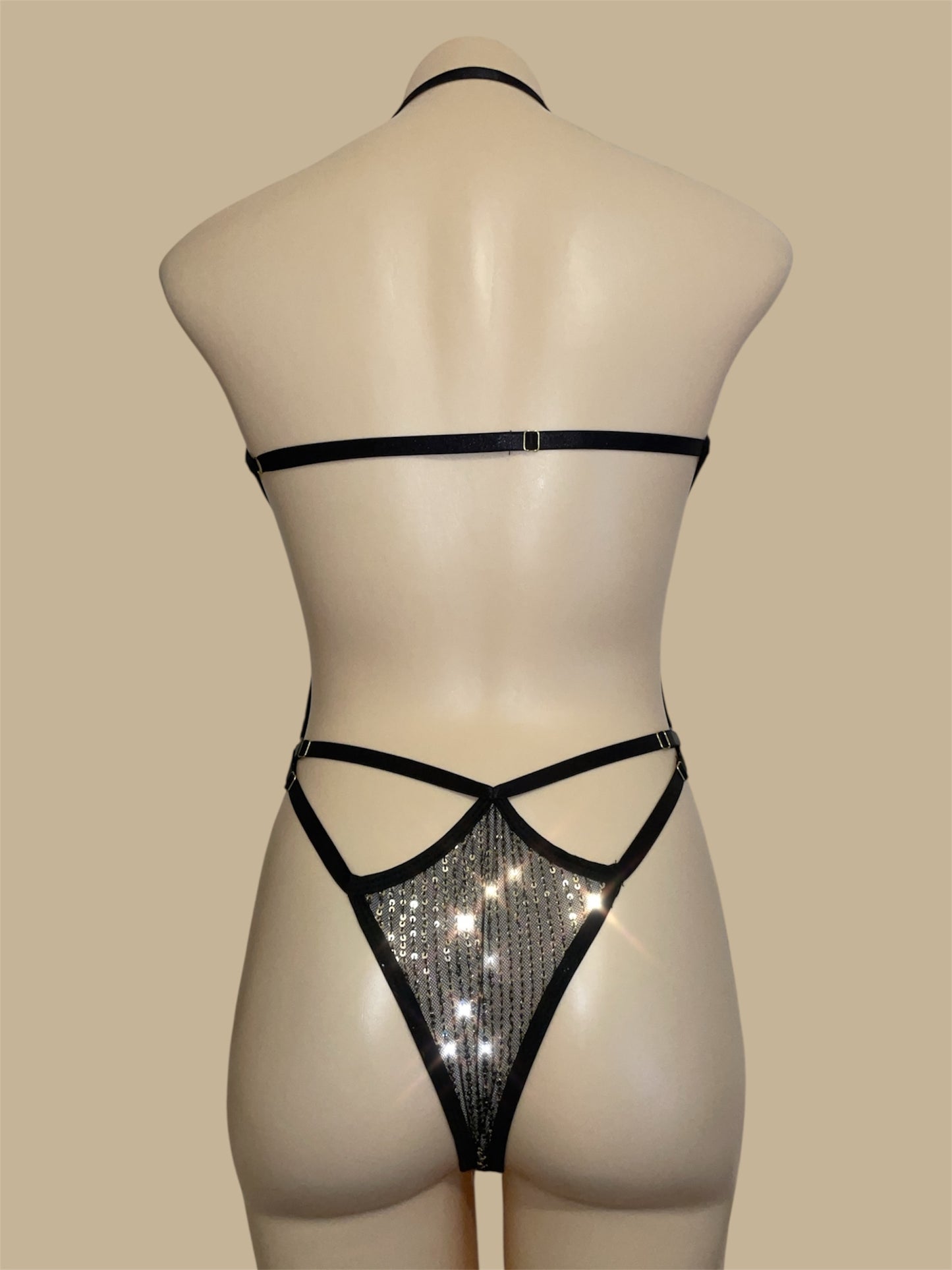 Baby bodysuit - 🥂 Golden Hour – black & gold sequins on sultry black mesh