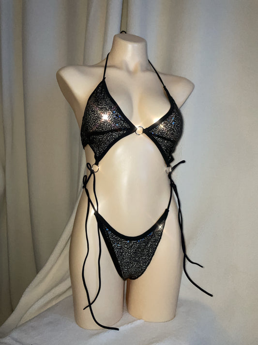 Black sequin bikini tie bodysuit