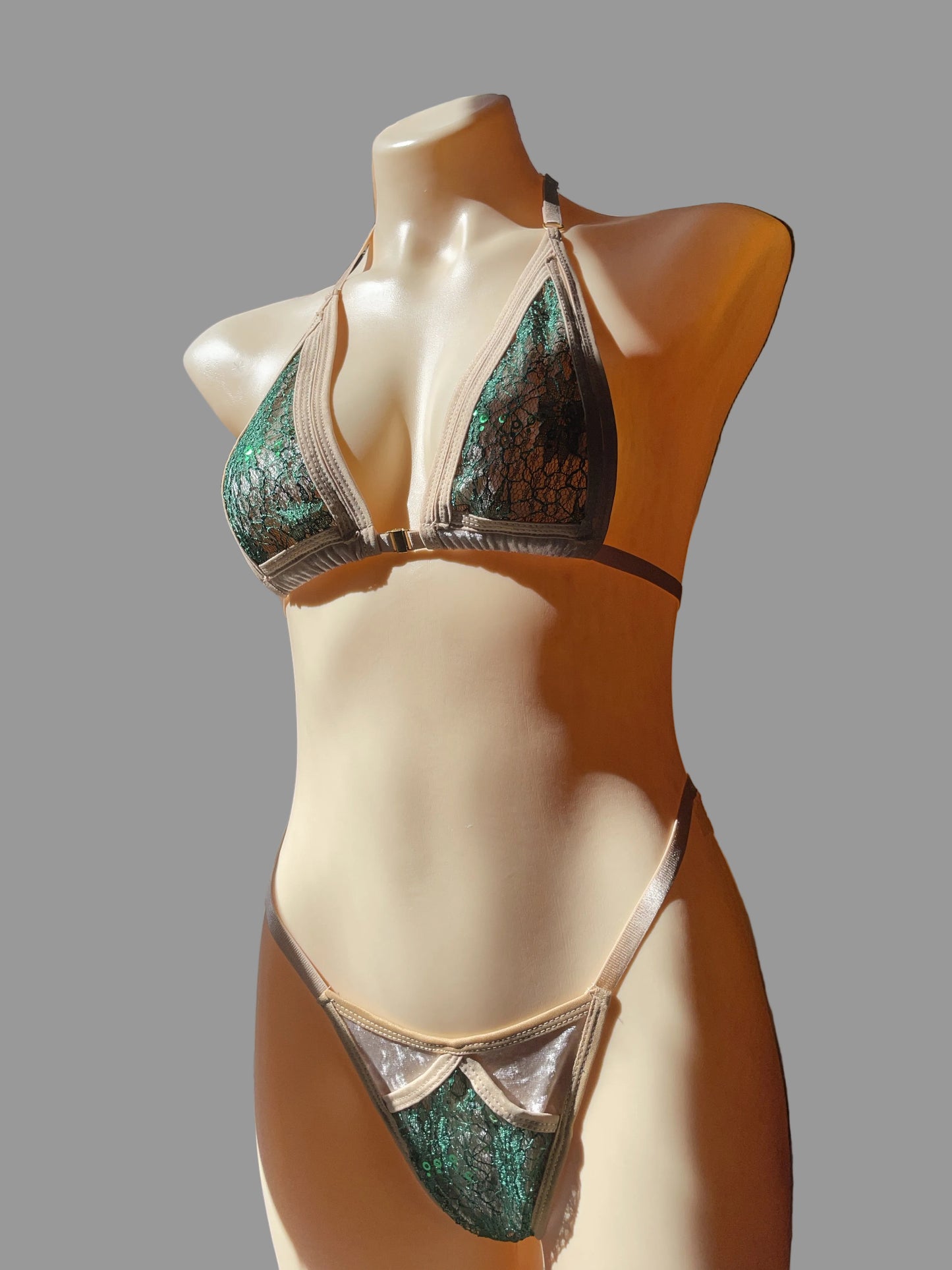 Desire Sequin lace bikini - green
