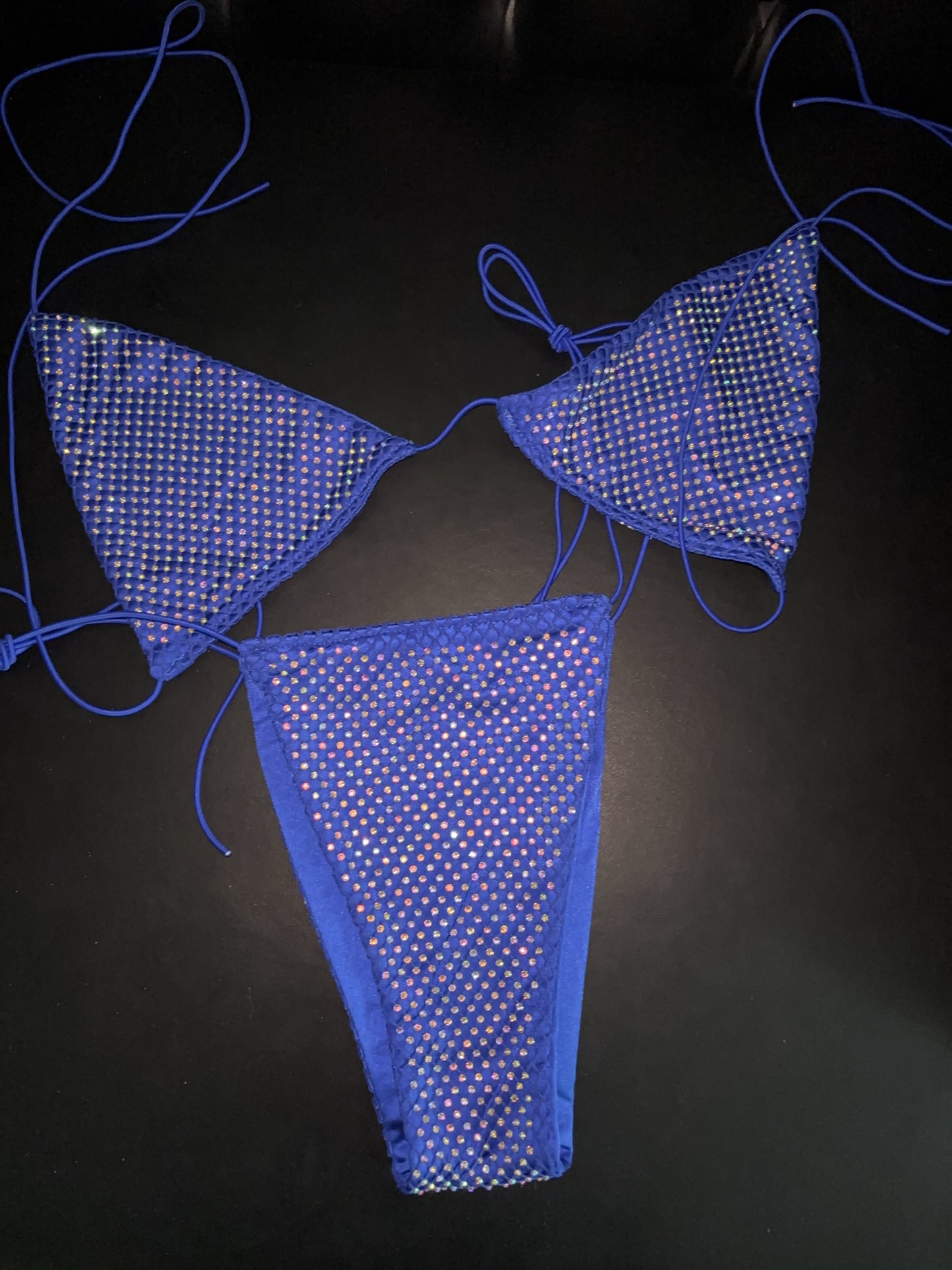 Rhinestone fishnet bikini blue