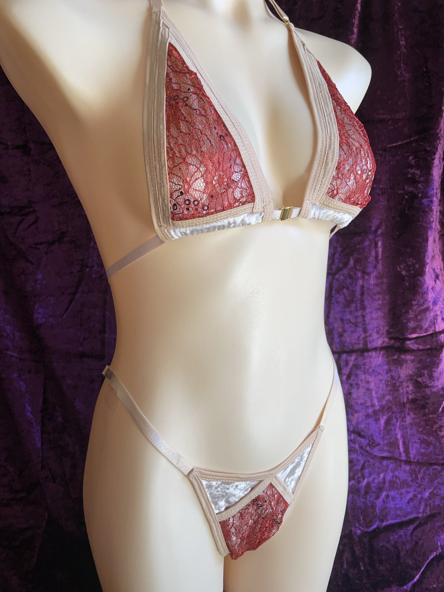 Desire Sequin lace bikini - rusty red