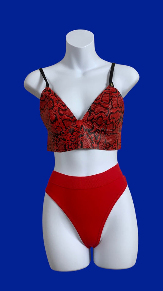 Red snake skin bra PU leather