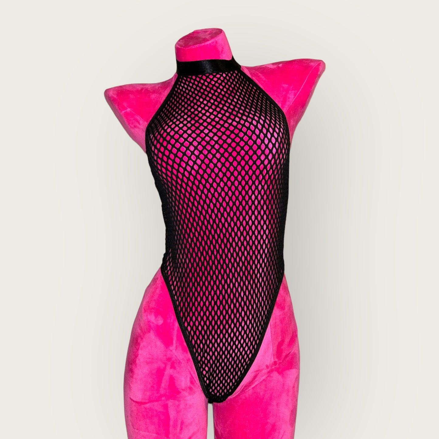 Halter neck fishnet bodysuit