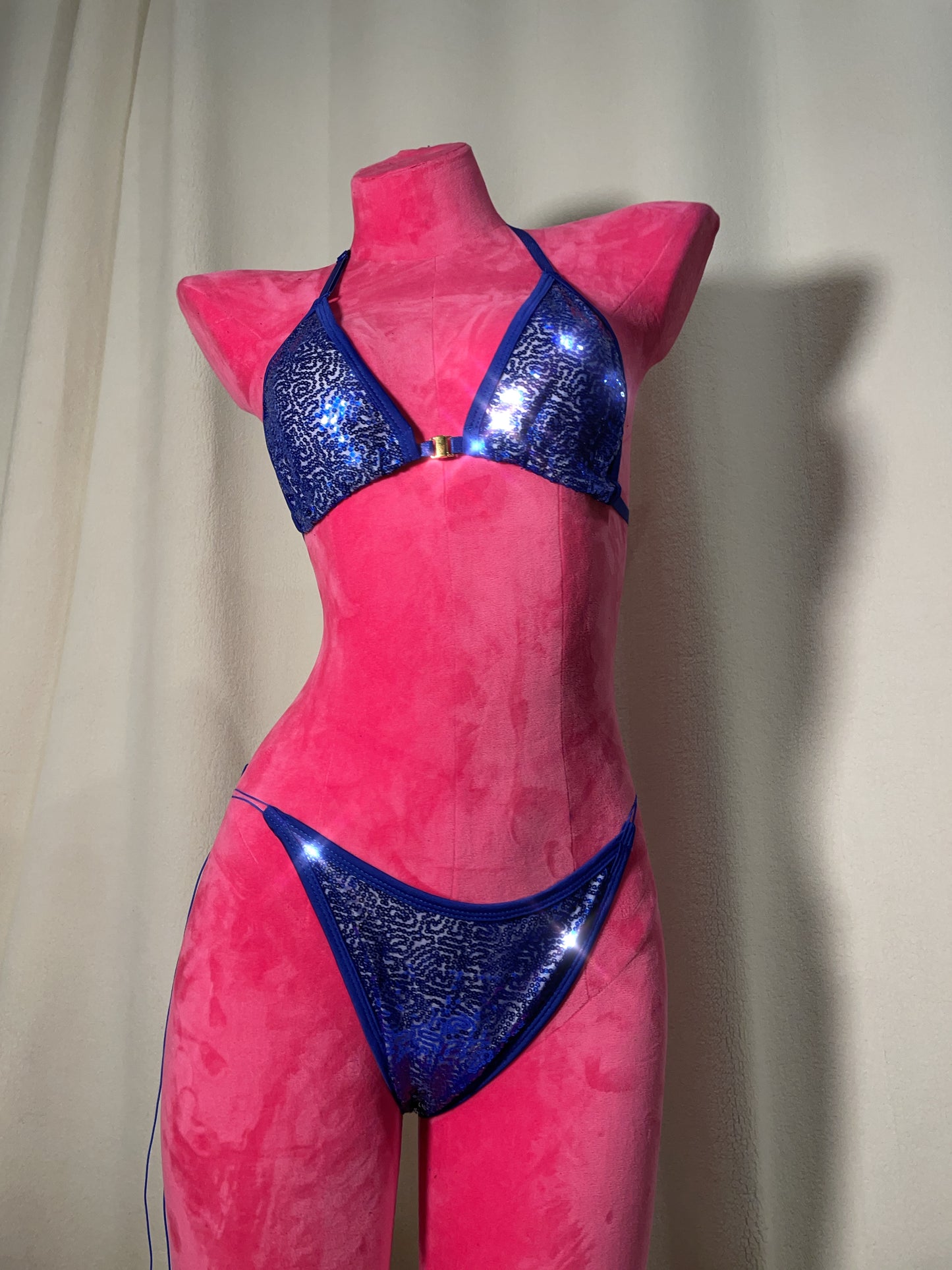 Sequin bikini scrunch bottom -  blue