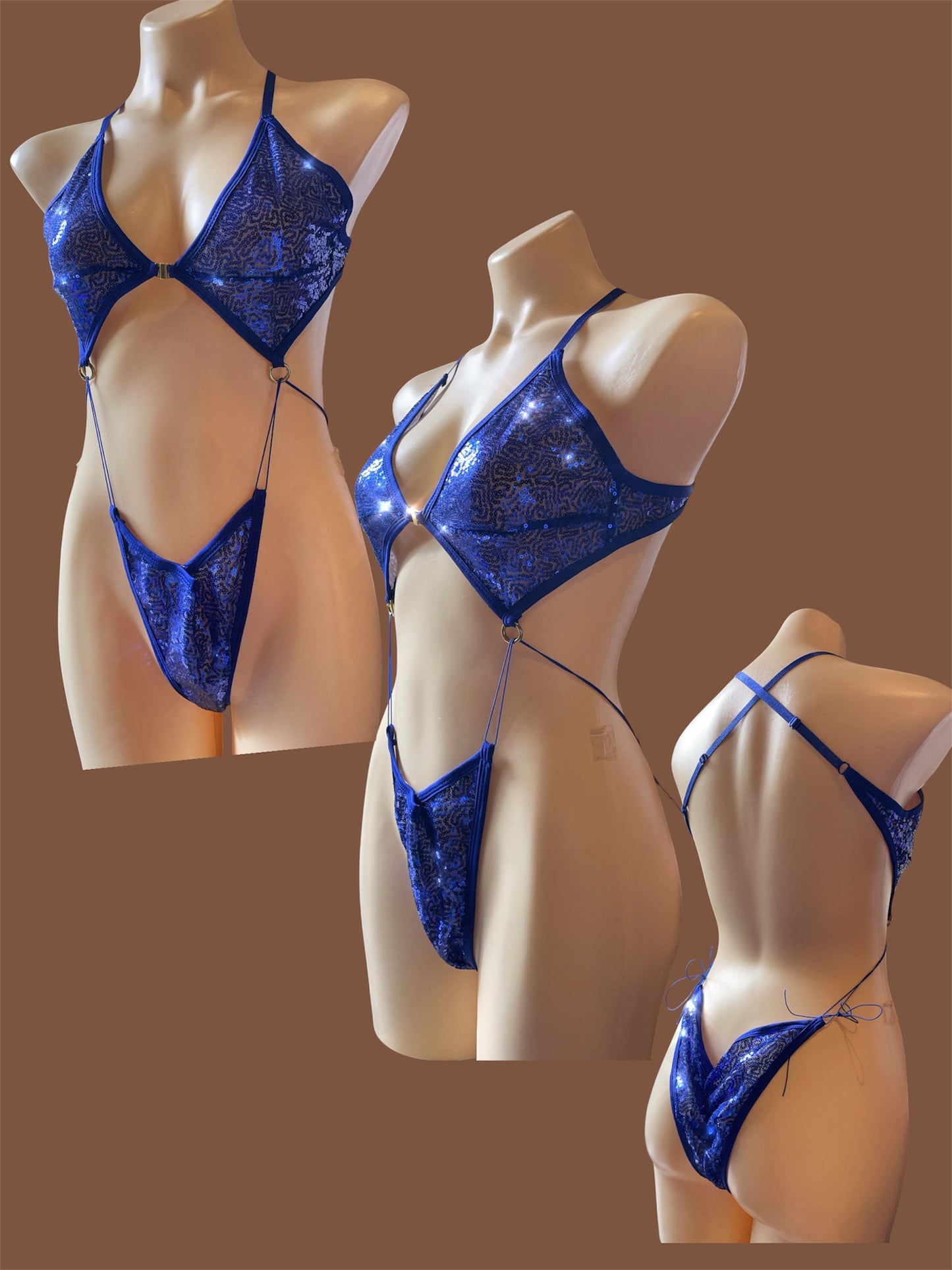 Bikini tie sequin bodysuit v2 - blue