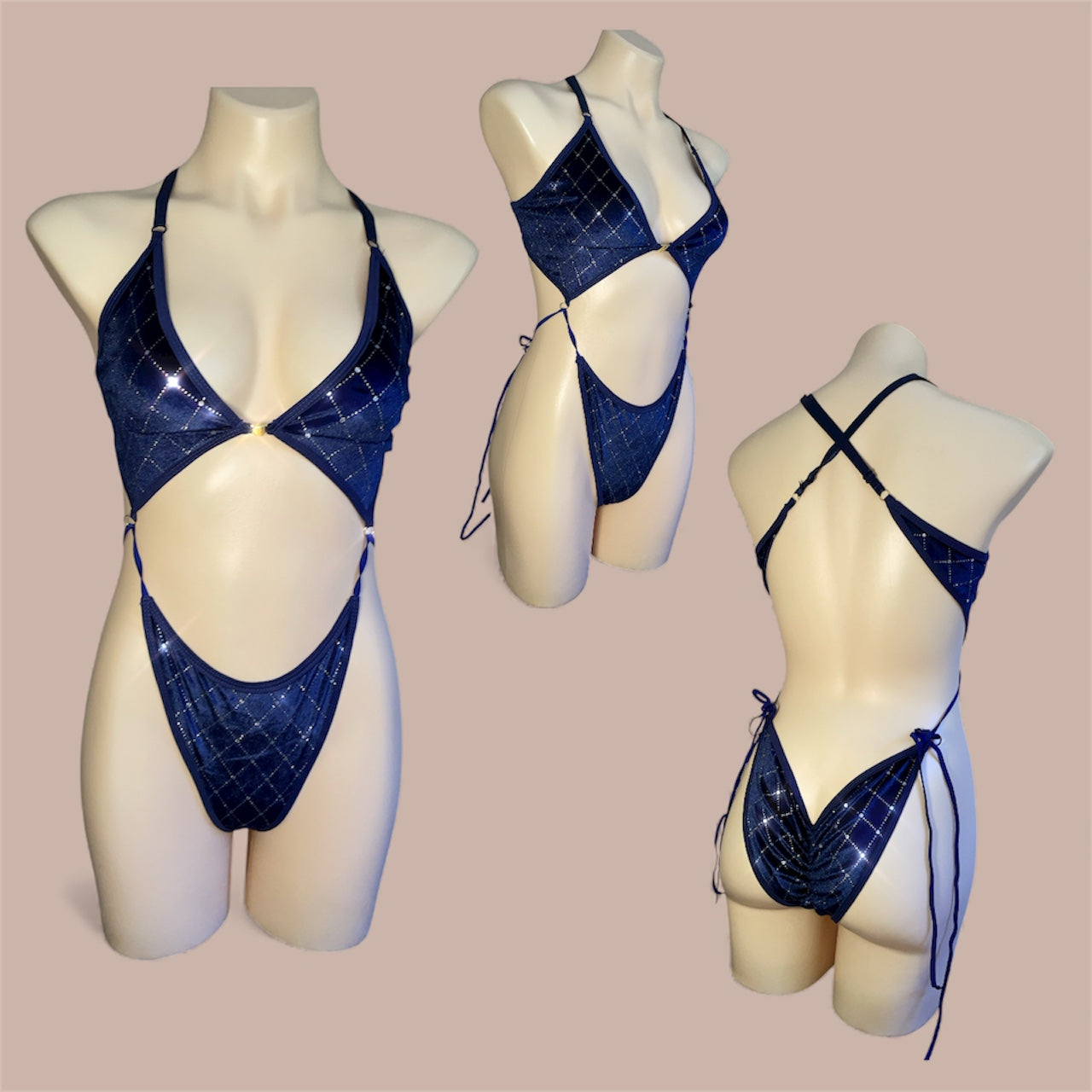 Bikini tie bodysuit - dark blue diamond
