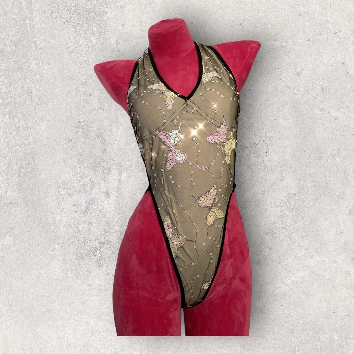 Butterfly 🦋 + black mesh sequin bodysuit adjustable
