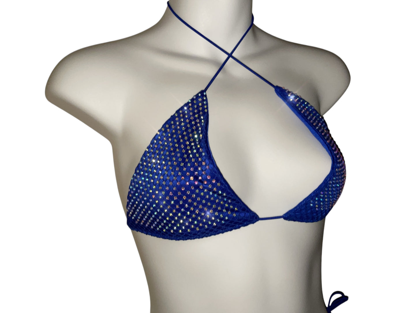 Rhinestone fishnet bikini blue