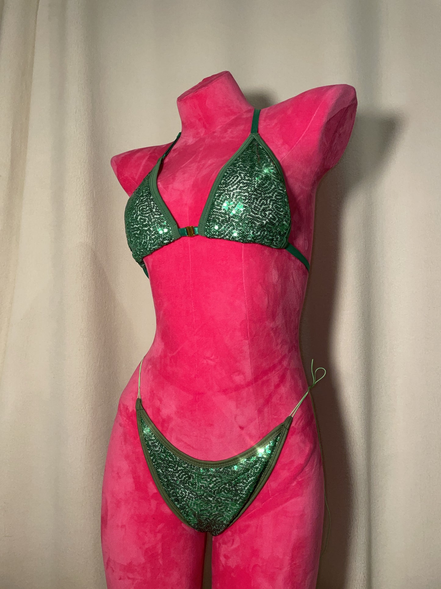 Sequin bikini scrunch bottom - green