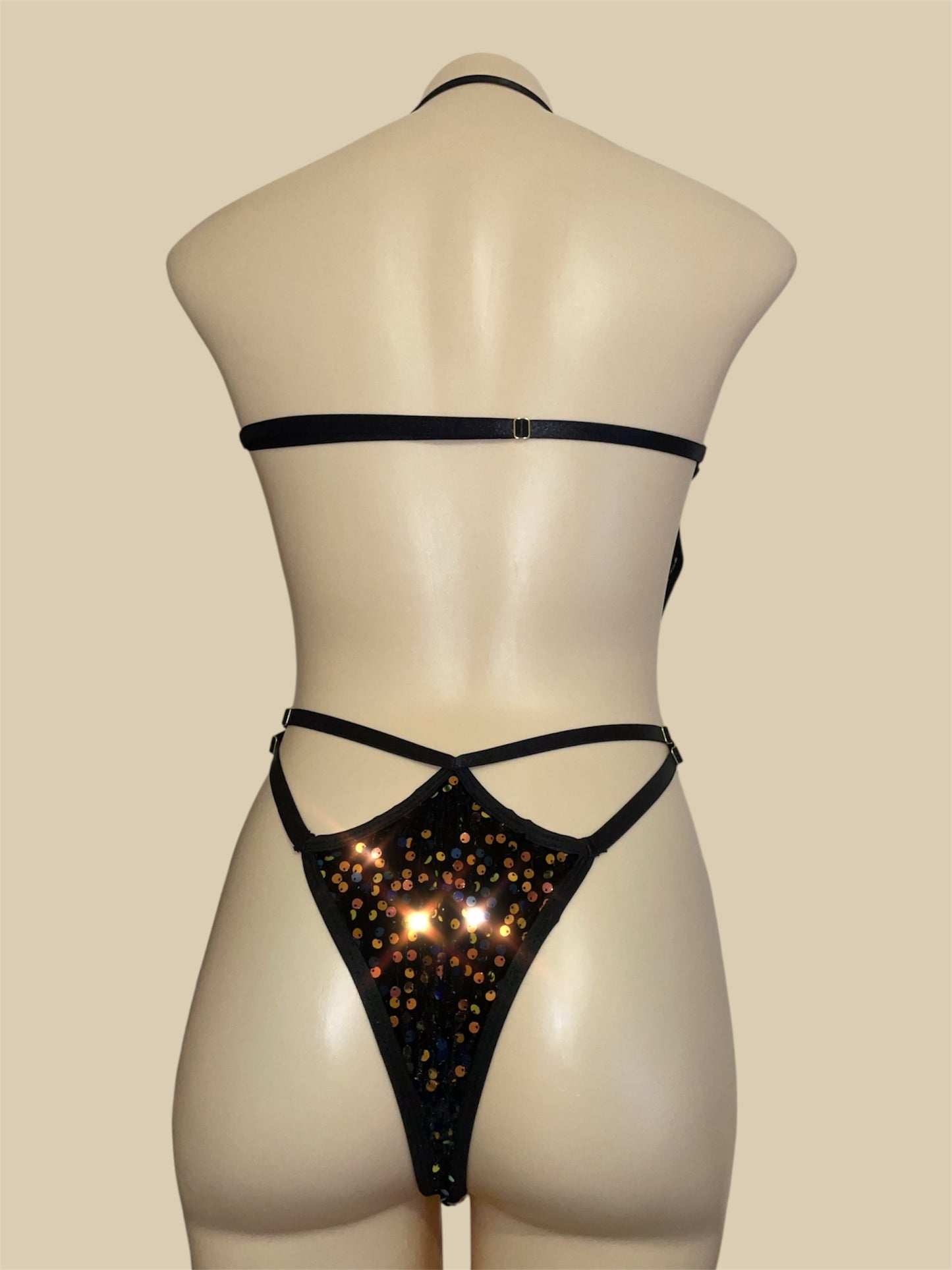 Baby bodysuit - Midnight Mirage – black velvet iridescent sequins on dreamy black lace