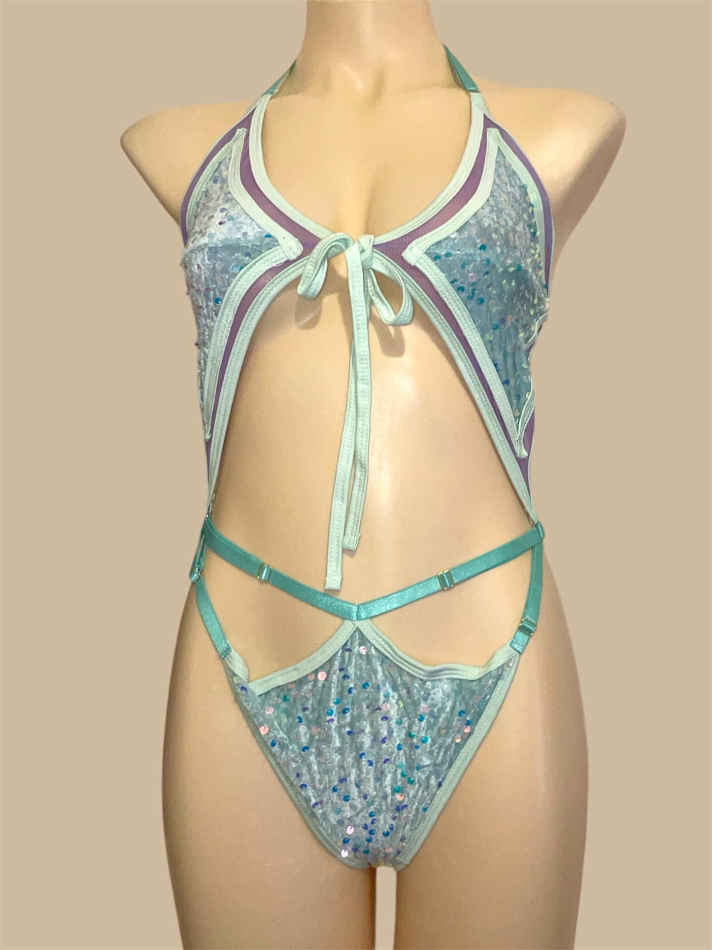 Baby bodysuit - Mint To Be – minty green sequins on lilac mesh