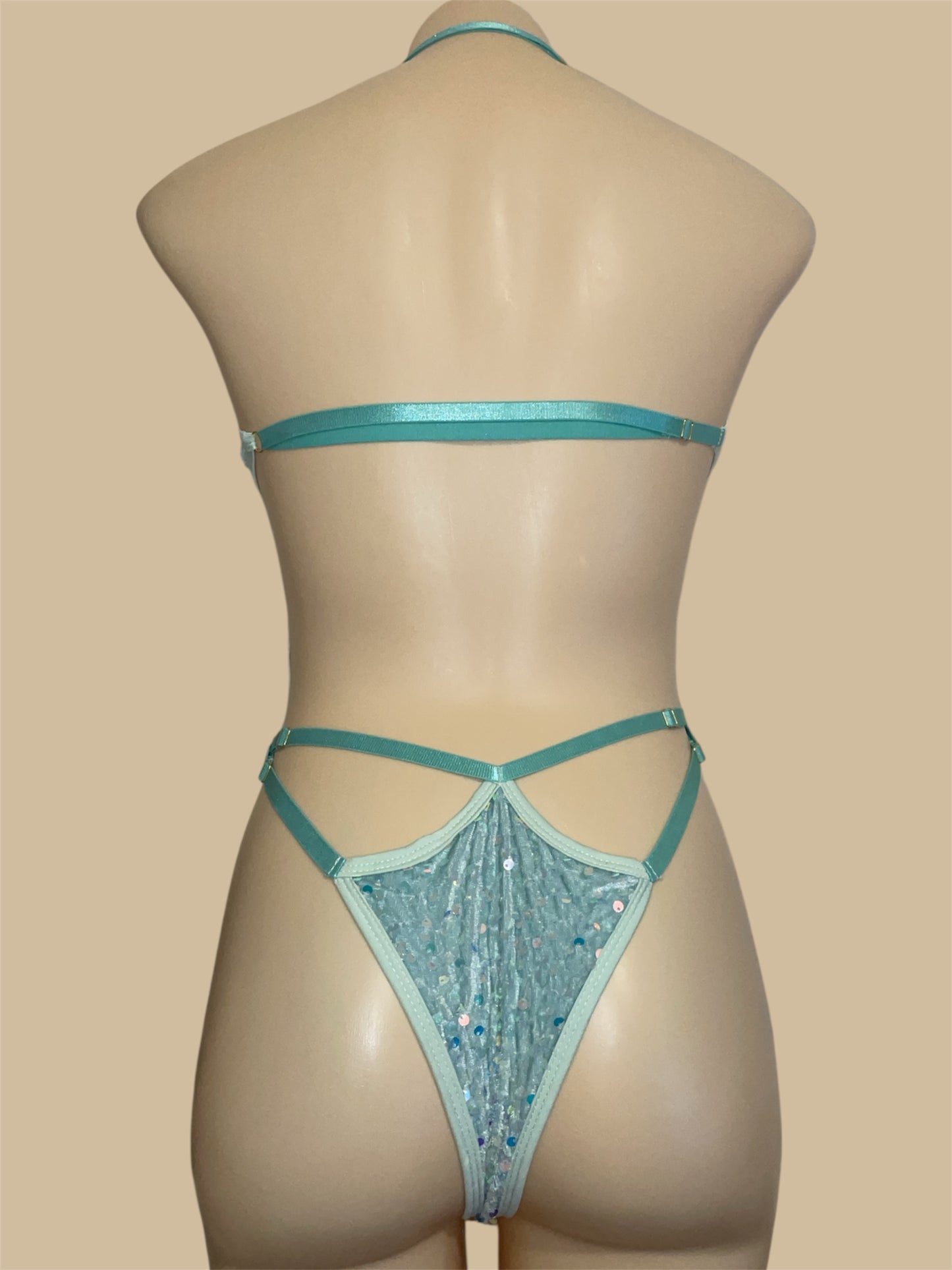 Baby bodysuit - Mint To Be – minty green sequins on lilac mesh