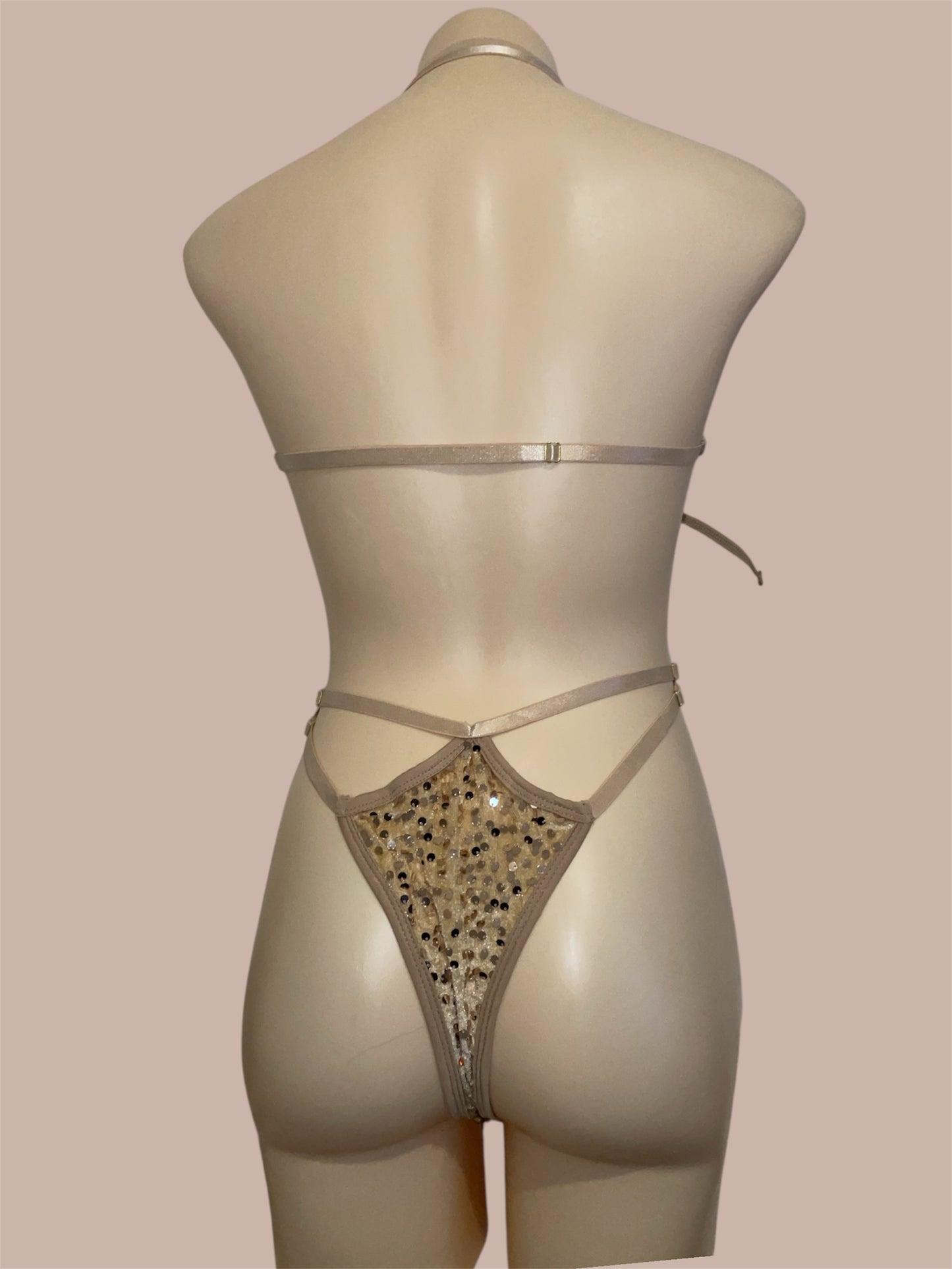 Baby bodysuit - Champagne Cloud – beige & gold sequins on creamy beige mesh