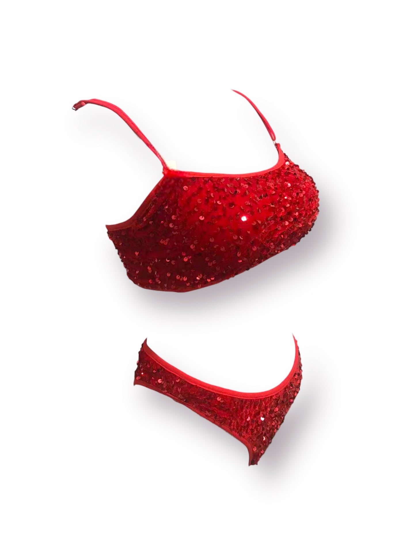 Red Sequin bra and mid rise bottom set