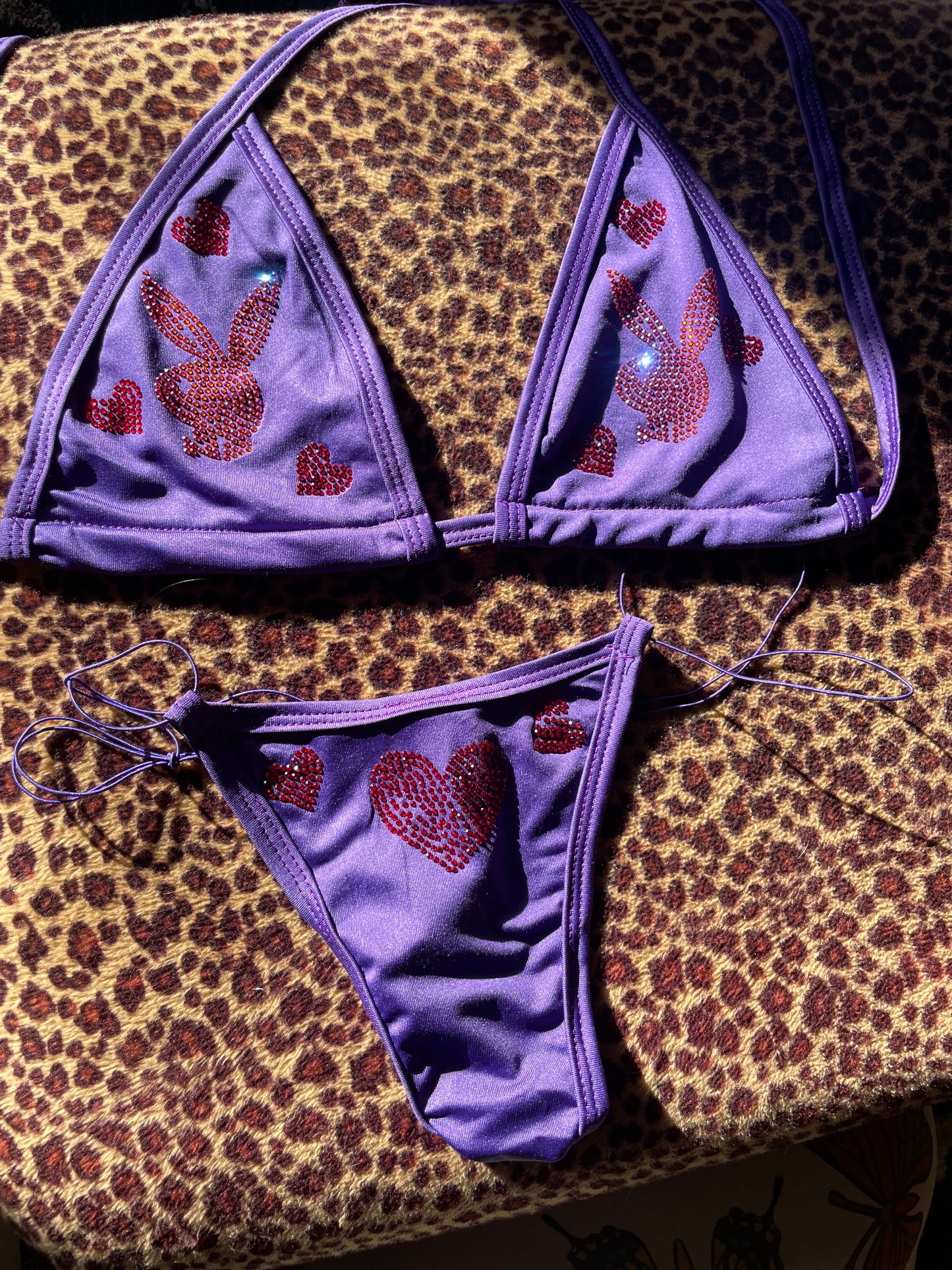 Love bunny rhinestone bikini purple