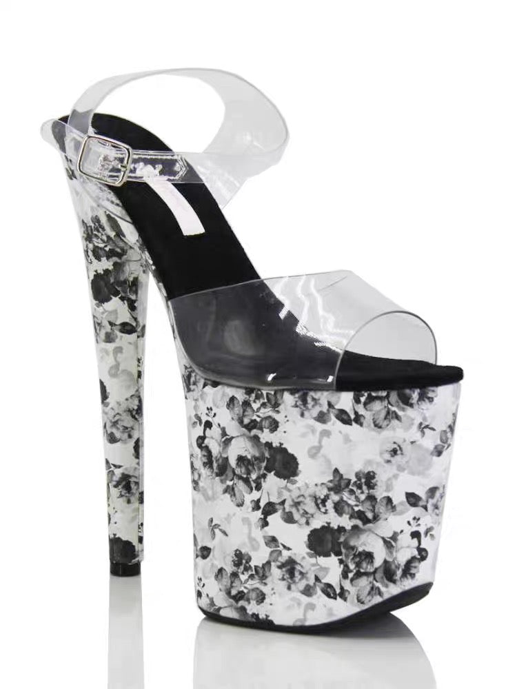 B&W roses sandals - 8 inch heels by