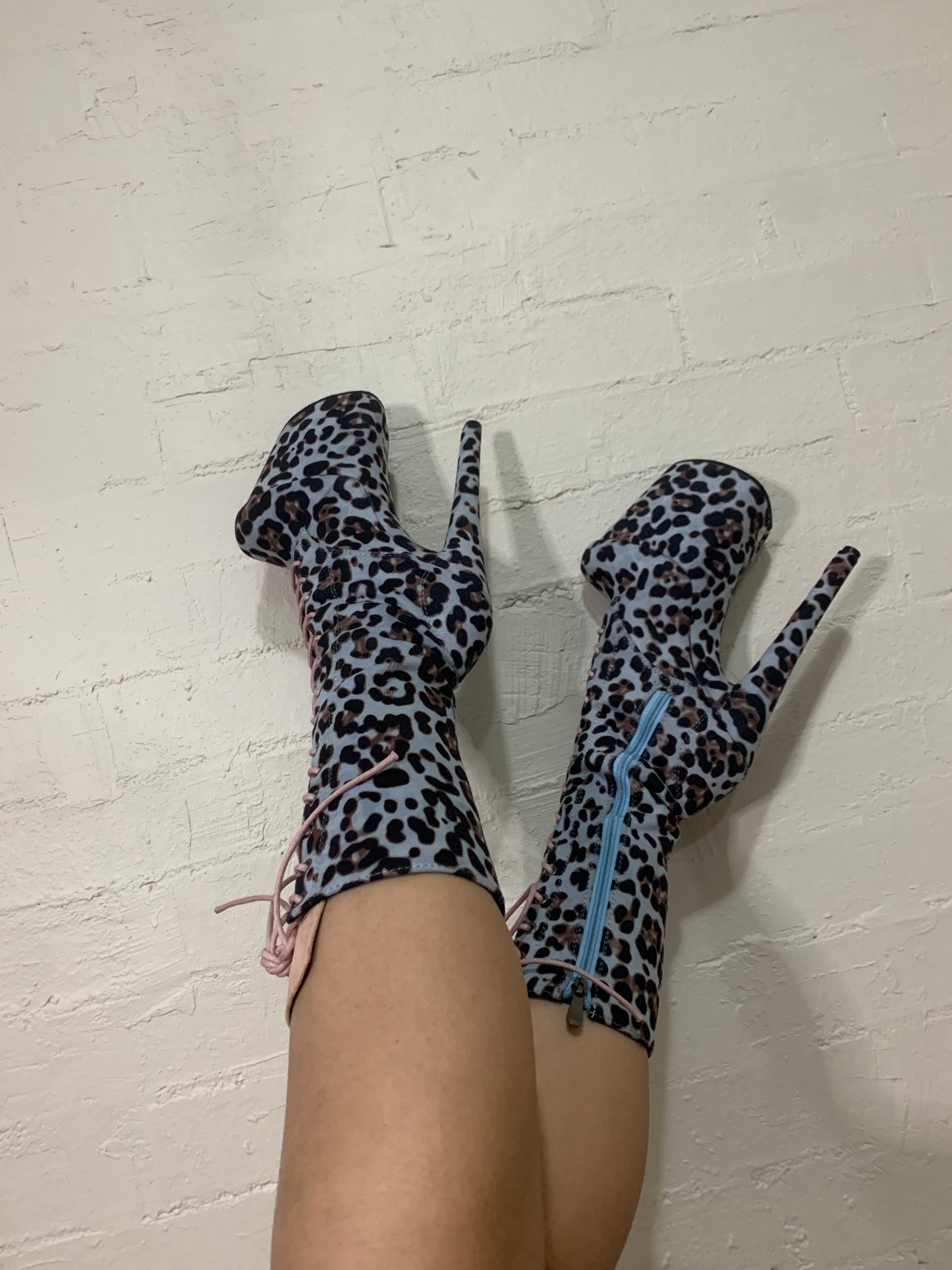 Safari Blue Leopard Print Boots 8 inch heels