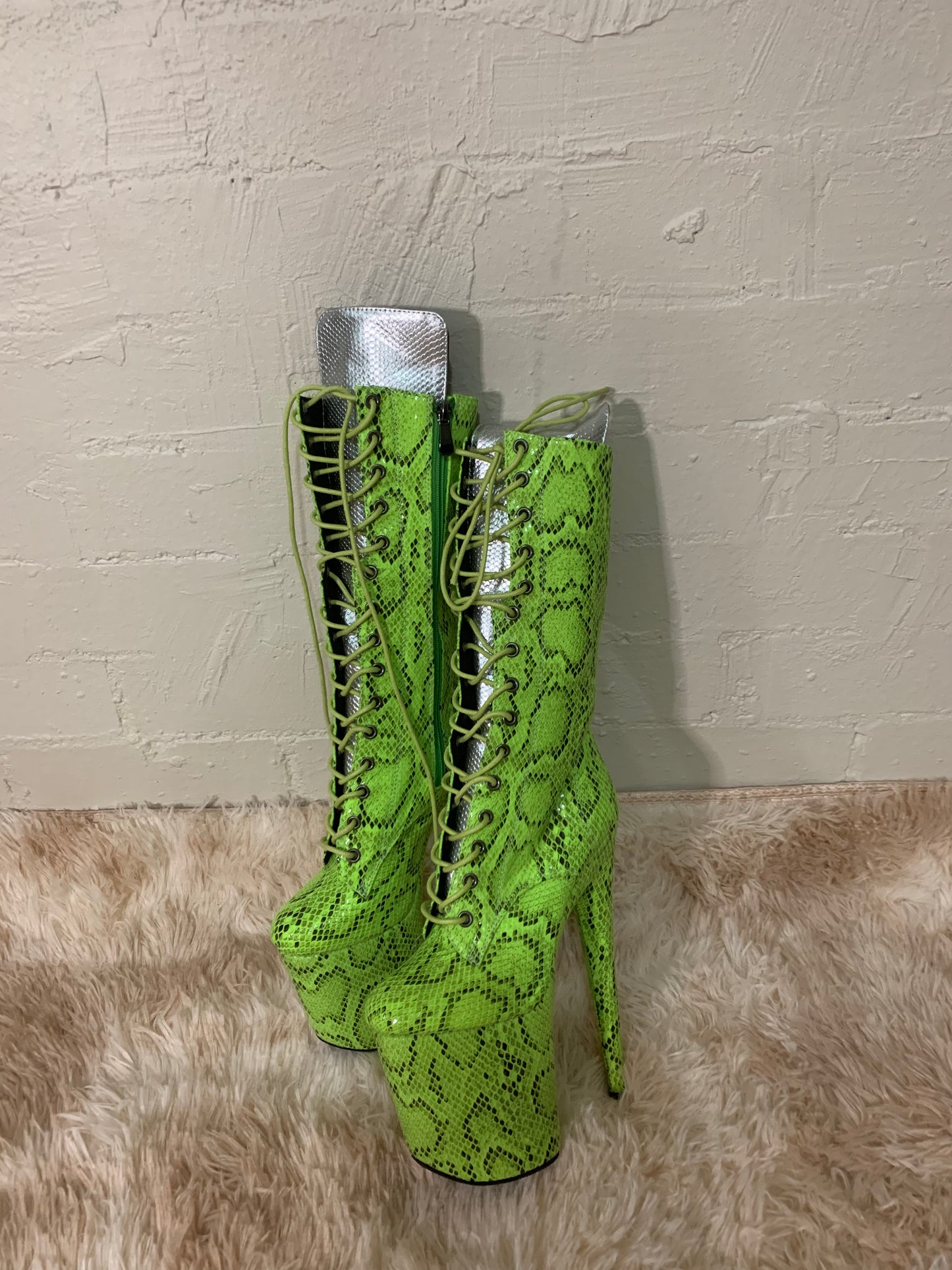 Medusa Lime Green - 8 inch heels - Mid Calf Boots