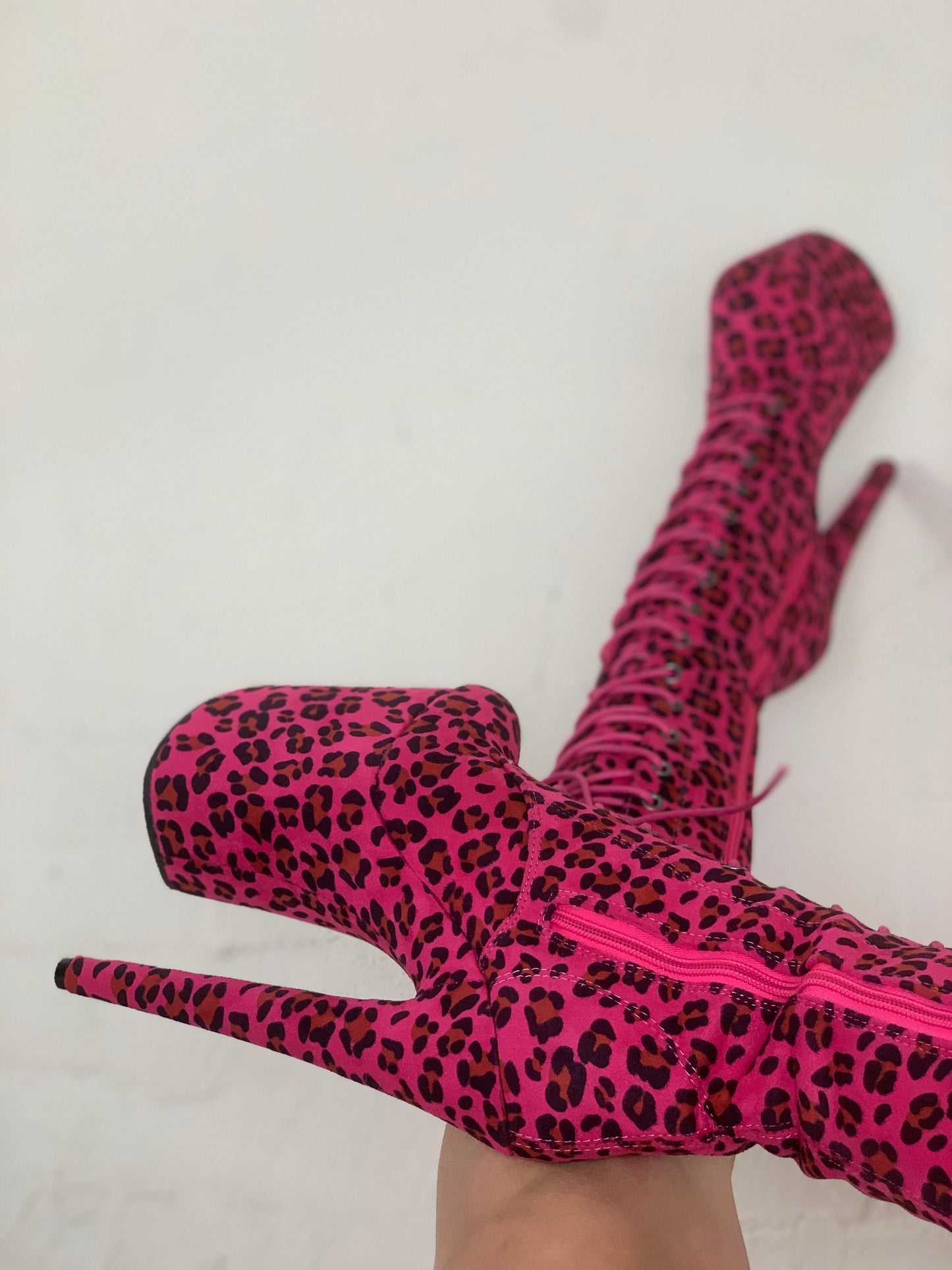 Safari pink cheetah 8 inch heels pole dancing boots